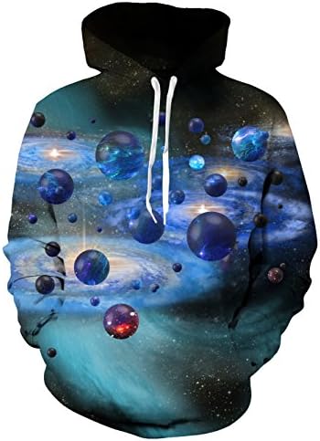 Leapparel Teen Galaxy Space Hoodie 3D Printed Slim Fit Gymnastics Pullover Sweatshirt With Pocket Blue