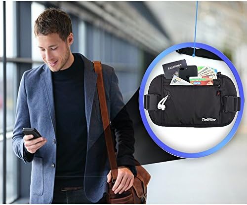 Travel Money Belt - RFID Blocking AntiTheft Waterproof Hidden Passport Holder Running Belt(Black）