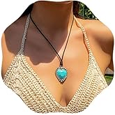 CASOLVX Heart Turquoise Necklace Turquoise Love Pendant Necklace Black Leather Choker Necklace Jewelry for Women