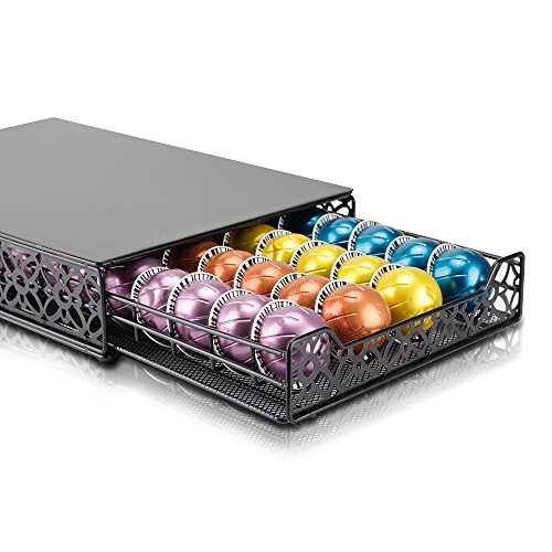 RECAPS Coffee Pod Holder Drawer Storage Coffee Capsules Kitchen Organizer Compatible with Vertuoline Stores 40 Capsules Black Color