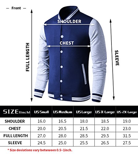LTIFONE Mens Lightweight Varsity Jacket Button Down Baseball College Letterman Jacket(Blue,XL)