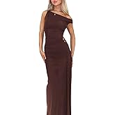 SHIPPOOOU Women Sexy Off Shoulder High Slit Maxi Dress Sleeveless Slant Neck Cut Out Party Long Dress