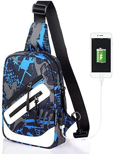 Greatmin Men's Chest Bag External USB Charge Shoulder Bags Sling Backpack Waterproof Backpack