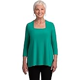 Sympli Women's Square Neck Top, 3/4 Sleeve