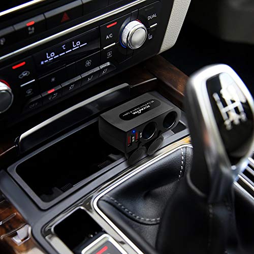 Rocketek 2 USB 2 Socket Car Cigarette Lighter Adapter Combine Dual 12V/24V DC Outlet Car Splitter and Dual USB QC3.0 Car Charger Adapter, The Car Socket and Car USB Support up to 90W / 4 Devices