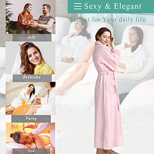 Women's Long Flannel Bathrobe Ultra Soft Plush Microfiber Fleece Robes (S/M, Pink) - Thumbnail 2