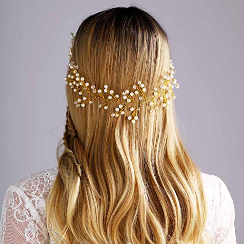 Yean Babys Breath Hair Piece Wedding Hair Vine Sillver Rhinestone Headband Bridal Branch Crystal Wreath Crown Bridal Flower Vine Accessories for Bride and Bridesmaid - 15.74inches (Rose Gold) - Thumbnail 7