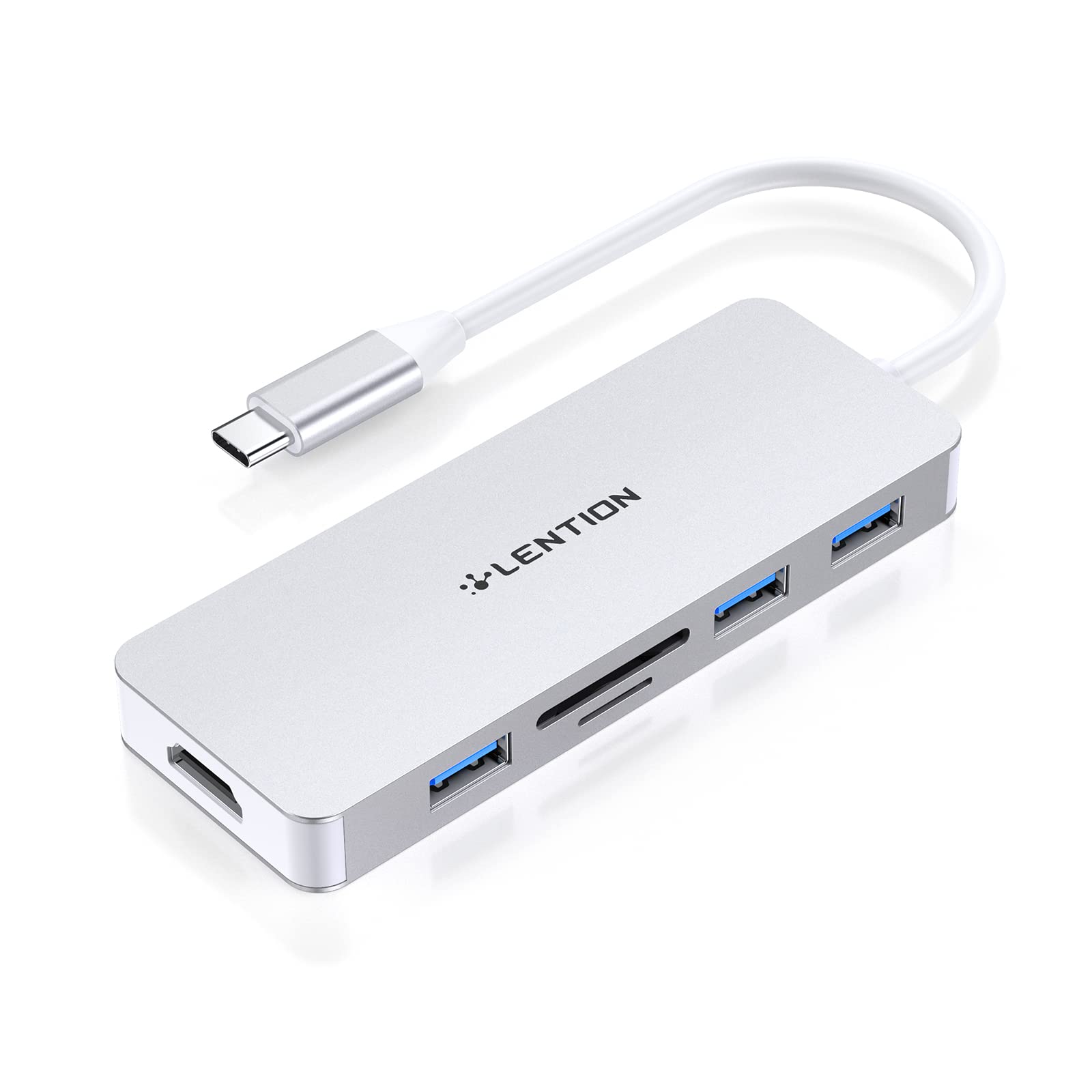 LENTION USB C Hub with 4K HDMI, 3 USB 3.0, SD/Micro SD Card Reader Compatible 2025-2016 MacBook Pro, New Mac Air/Surface, Stable Driver Certified Multi-Port Adapter (CB-C18, Silver)