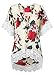 PRETTODAY Womens Floral Print Kimono Lace Hemline Loose Tops Sleeves Cover up Chiffon Blouse,Beige,Medium