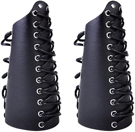 XMBHome Faux Leather Laces 2Pack Wristband Arm Guards Gauntlet Cuff Medieval Bracers (Black 2Pack)