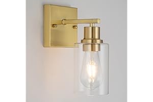 FILIMITIY 1-Lights Gold Bathroom Light Fixture, Brushed Brass Vanity Light with Clear Glass Shade, Modern Bath Wall Lights for Living Room, Hallway, Bedroom