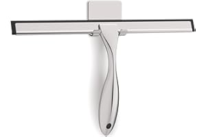 Zeerun All-Purpose Stainless Steel Shower Squeegee for Glass Doors with Adhesive Hooks, Squeegee for Shower Glass, Bathroom Household Cleaner Tool for Window Mirror Tile Wall Car, 12 inch, Silver