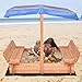 Costzon Kids Foldable Cabana Sandbox with 2 Convertible Benches & 1 Piece Black Non-Woven Fabric Cloth (55-Inch with Canopy)