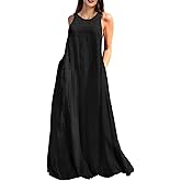 Rainday Women's Linen Dress Sleeveness Loose Dresses Casual Maxi Dress with Pockets