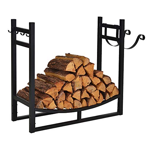 Firewood Rack Indoor Outdoor, 3ft Log Rack Fire Wood Holders Storage Carrier by Patio Guarder, Heavy Duty Steel Log Holder with Kindling Holder for Backyard Garden Firepit Fireplace, Black - Thumbnail 7