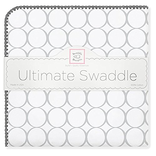SwaddleDesigns Ultimate Swaddle Blanket, Made in USA, Premium Cotton Flannel, Sterling Mod Circles