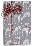Cakesupplyshop Ck44k - Silver Snowflakes and Christmas Holiday Reindeer Gift Wrap Wrapping Paper - 16foot Roll