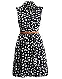 FAVOLOOK Women's Summer Casual Half Placket Sleeveless Shirt Dress with Belt