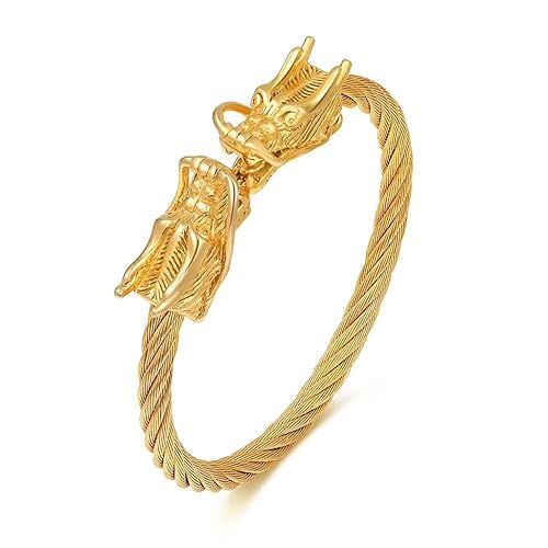 18K Gold Plated Stainless Steel Bracelets for Men Dragon Twisted Cuff  Cable Bangle Bracelet in Bahrain Whizz Cuff