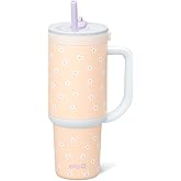 Ello Oasis 30 oz Tumbler with Handle & Retracting Straw | Reusable Insulated Stainless Steel Cup 100% Leakproof, Gifts for Teens Women Men | Keeps cold for 24 Hours, Cup Holder Friendly, Daisies