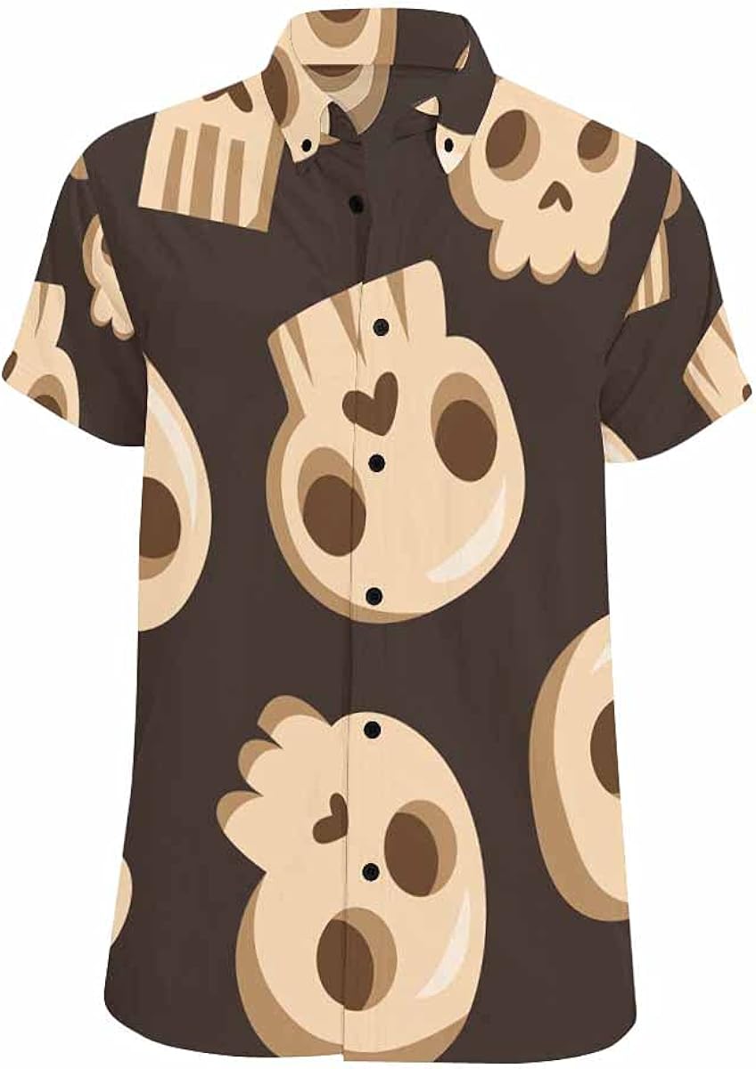 InterestPrint Halloween Skull Cartoon Button Down Shirts Standard Fit
