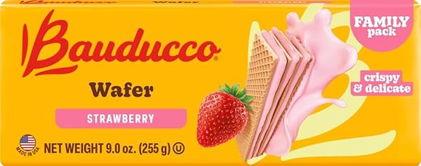 BAUDUCCO STRAWBERRY WAFERS – CRISPY WAFER COOKIES WITH 3 DELICIOUS, INDULGENT, DECADENT LAYERS OF STRAWBERRY FLAVORED CREAM – DELICIOUS SWEET SNACK OR DESSERT – 9.0 OZ (PACK OF 1)