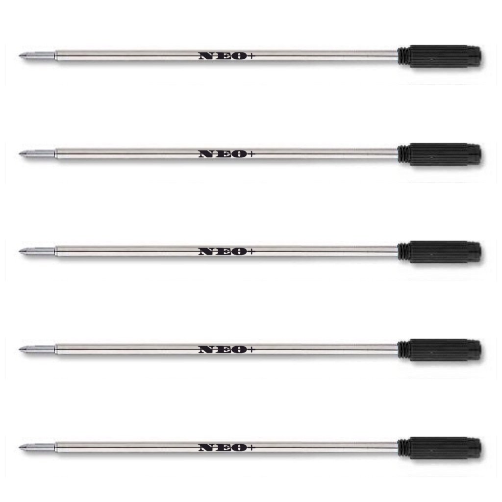 NEO+ Ballpoint Pen Refills, 5 x Black Ink, Compatible with Cross 8513, Medium Point, Stainless Steel, Made in Germany, 5 Pieces