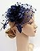 Fascinators Hats for Womens 50s Headwear with Veil Flower Cocktail Wedding Tea Party Church Derby Hat(1A-Navy)