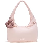 WESTBRONCO Puffer Hobo Shoulder Bag for Women Medium Soft Shoulder Handbags for Work, Travel, Shopping with Flower Keychain