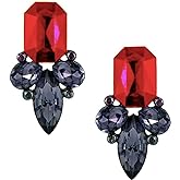 Art Deco Antique Vintage Style Ruby Red Grey Rhinestone Bridal Bridesmaid Wedding Prom Cluster Earrings