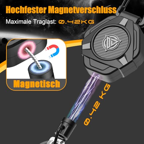 Oaridey Magnetischer Handy-Diebstahlschutz, einziehbare Handy-Stahlkette mit robustem Karabiner & 360° Metall Pads, diebstahlsicheres Handyband für Skifahren, Wandern, Angeln, Konzerte und Reisen, 2er