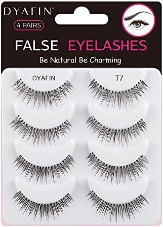 DYAFIN Natural False Eyelashes Handmade Reusable Lightweight Soft Professional False Lashes Full Cover Clear Band No Glue Fake Eyelashes