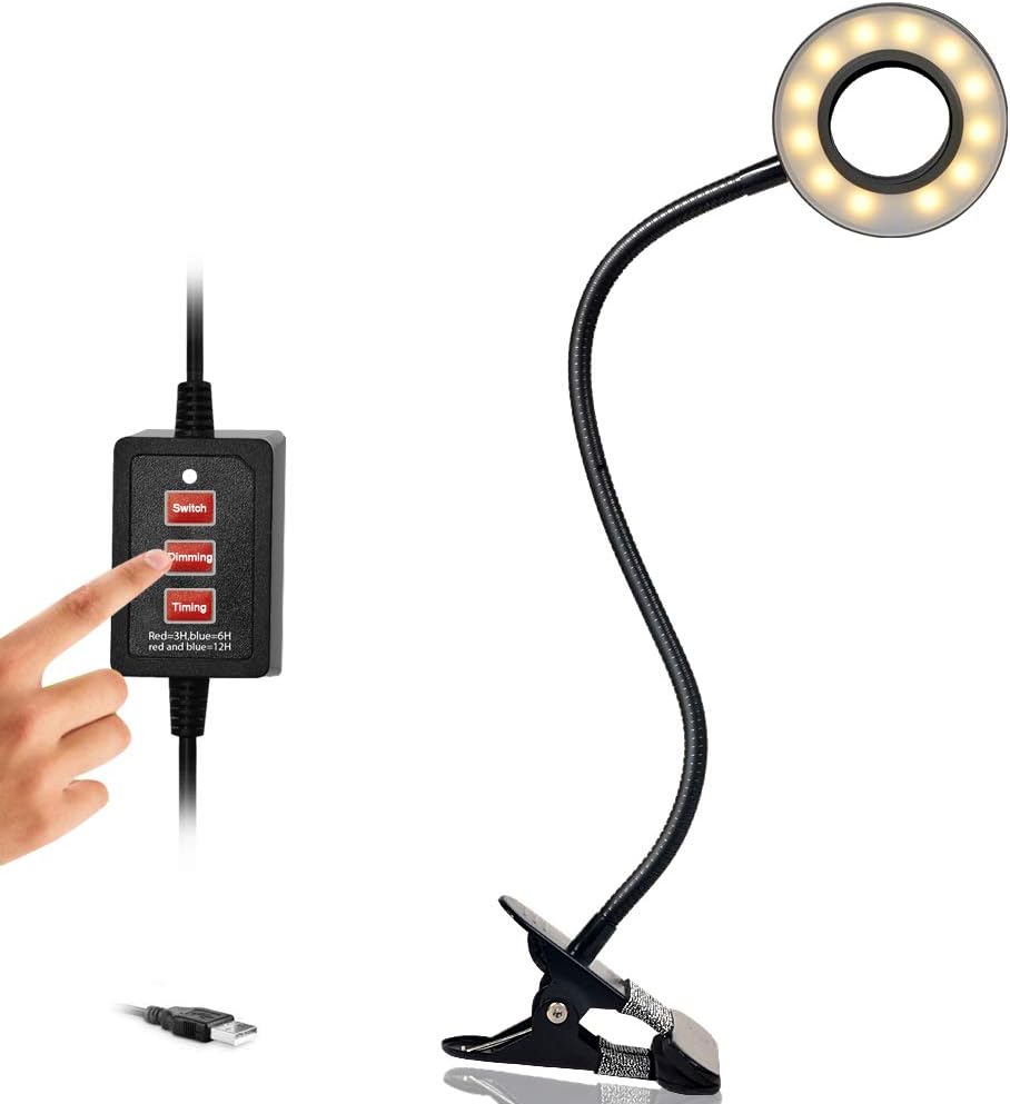Amsuns Timing Dimmable LED Reading Light,Clip on Light for Desk, Desk Light with 5 Levels 15 Modes,Auto Off Timer,Bed Headboard,Eye-Caring,Desk Lamp(12W Timer Function)