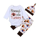 LNGRY Newborn Infant Baby Girl Boy Letter Romper +Pants+Hat Thanksgiving Outfits