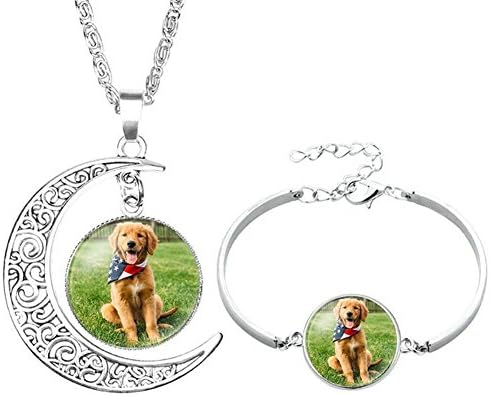 Socutee Ideal Gifts Girls, Women Cute Dog Bulldog Golden Retriever Labrador Times Gem Moon Crescent Necklace Bracelet Set