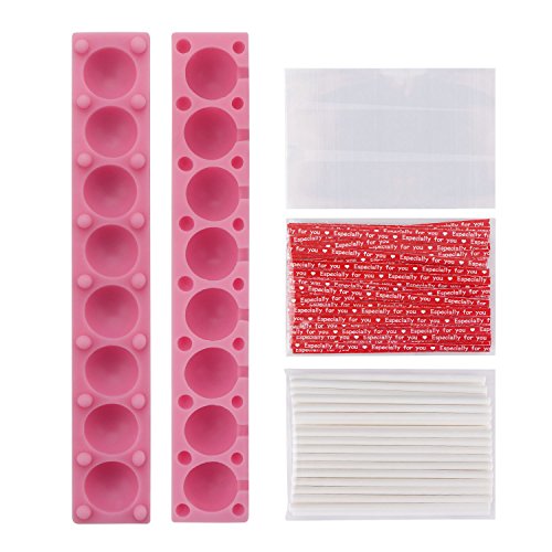 Beasea Lollipop Mold, Silicone 8 Cavities Hard Candy Chocolate Lolly Pop Mold for Ice Pop DIY Soap Making with 100 Lollipop Sticks