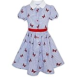 Sunny Fashion Girls Dress School Blue Strip Butterfly Print Gingham Size 4-10