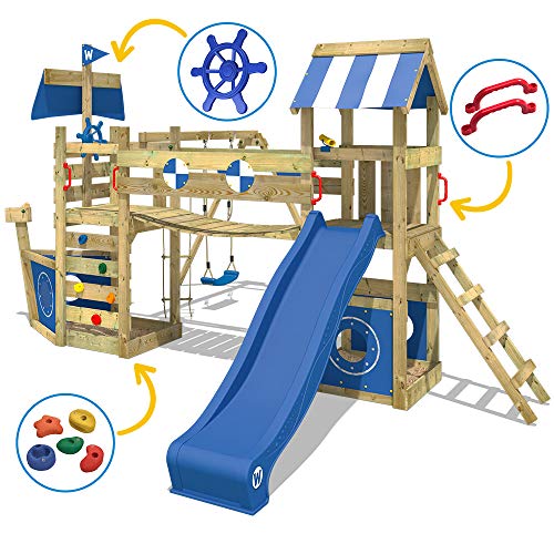 WICKEY Spielturm Klettergerüst StormFlyer mit Schaukel & Blauer Rutsche, Outdoor Kinder Kletterturm mit Sandkasten… – Bild 4