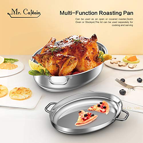 Mr Captain Roasting Pan with Rack and Lid 12 Quart,18/10 Stainless