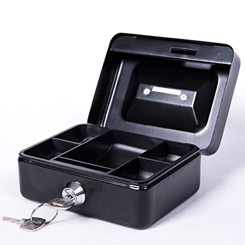Small Cash Box with Lock and Slot - Jssmst Metal Coin Bank Piggy Bank For Adults and Kids, Black(SMCB0301N)