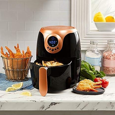Copper Chef 2 QT Air Fryer - Turbo Cyclonic Airfryer With Rapid Air Technology For Less Oil-Less Cooking. Includes Recipe Book (Black)
