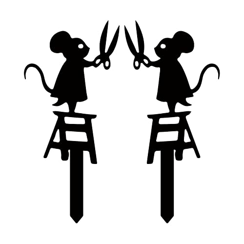 UtoMoya Metal Animal Garden Decor,Funny Mouse Statues for Flower Planter,Indoor and Outdoor Decoration-2 Pack