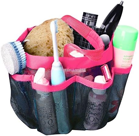Portable Mesh Shower Caddy Organizer, VEY Bath Basket Quick Dry Hanging Toiletry Cosmetic Storage Tote Bags with 8 Mesh Pockets Mildew Water Resistant for Home Travel (Pink)