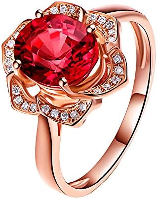 Women Natural Red Tourmaline Diamond Ring Crystal Wedding Ring Jewelry Accessories Gold Engagem