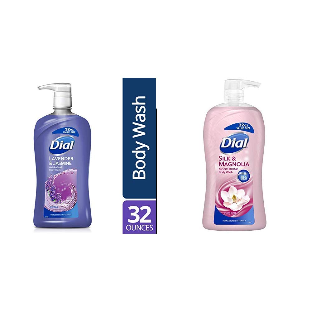 Dial Body Wash, Silk & Magnolia with Silk Protein, 32 Fluid Ounces and Dial Body Wash, Lavender & Jasmine, 32 Fluid Ounces (Pack May Vary)