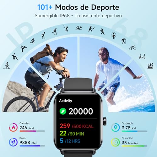 Gydom Smartwatch Men 1.8 Inch Smartwatch Women Smart Watch with Bluetooth Call Black
