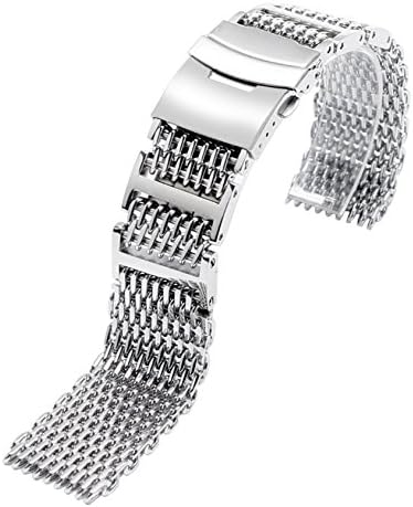 22mm Silver Watchbands Shark Mesh H-link Watch Strap for Men Women Wristwatch Replace