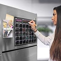 Magnetic Dry Erase Board Fridge Calendar with 3 Color Dry Erase Markers and Magnetic Pen Holder Set - Large Magnetic Black Dry Erase Calendar for Refrigerator 17" x 13.5" with Magnetic Storage Pocket