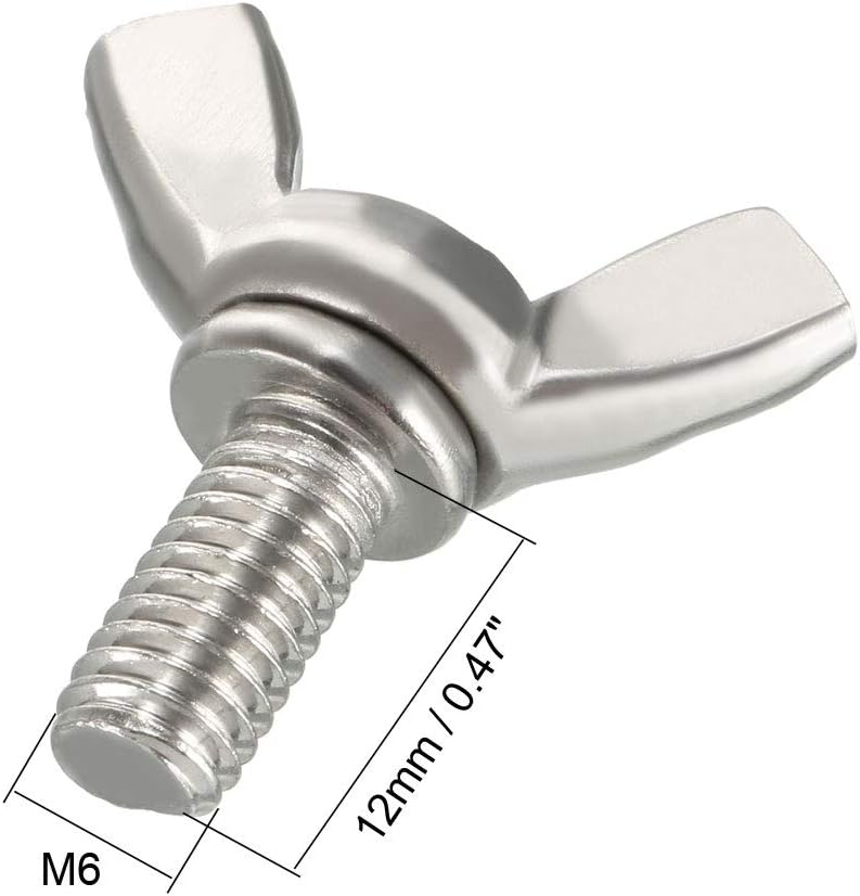 sourcing map Wingbolt Butterfly Wing Thumb Hand Screws Bolts M6x12mm 1mm Pitch Carbon Steel 20pcs - Image 4