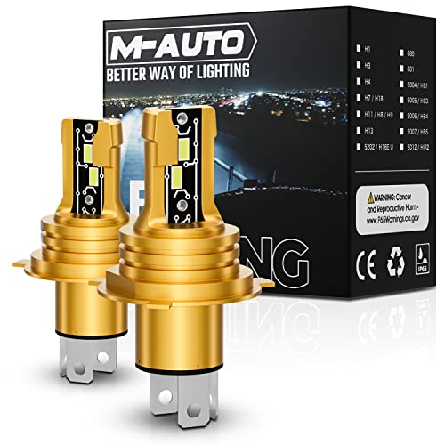 M-AUTO H4 LED Light Bulbs, 3600LM Per Set 6500K Cool White for Car Trunk Motorc…